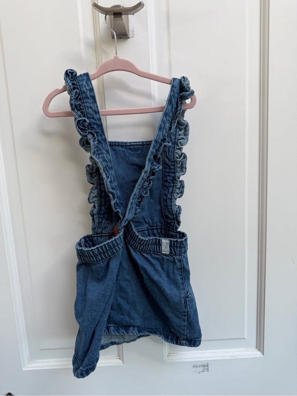 7 For All Mankind Girls 4T Denim Ruffle Sleeveless Overall Dress Romper- Blue - Picture 6 of 8